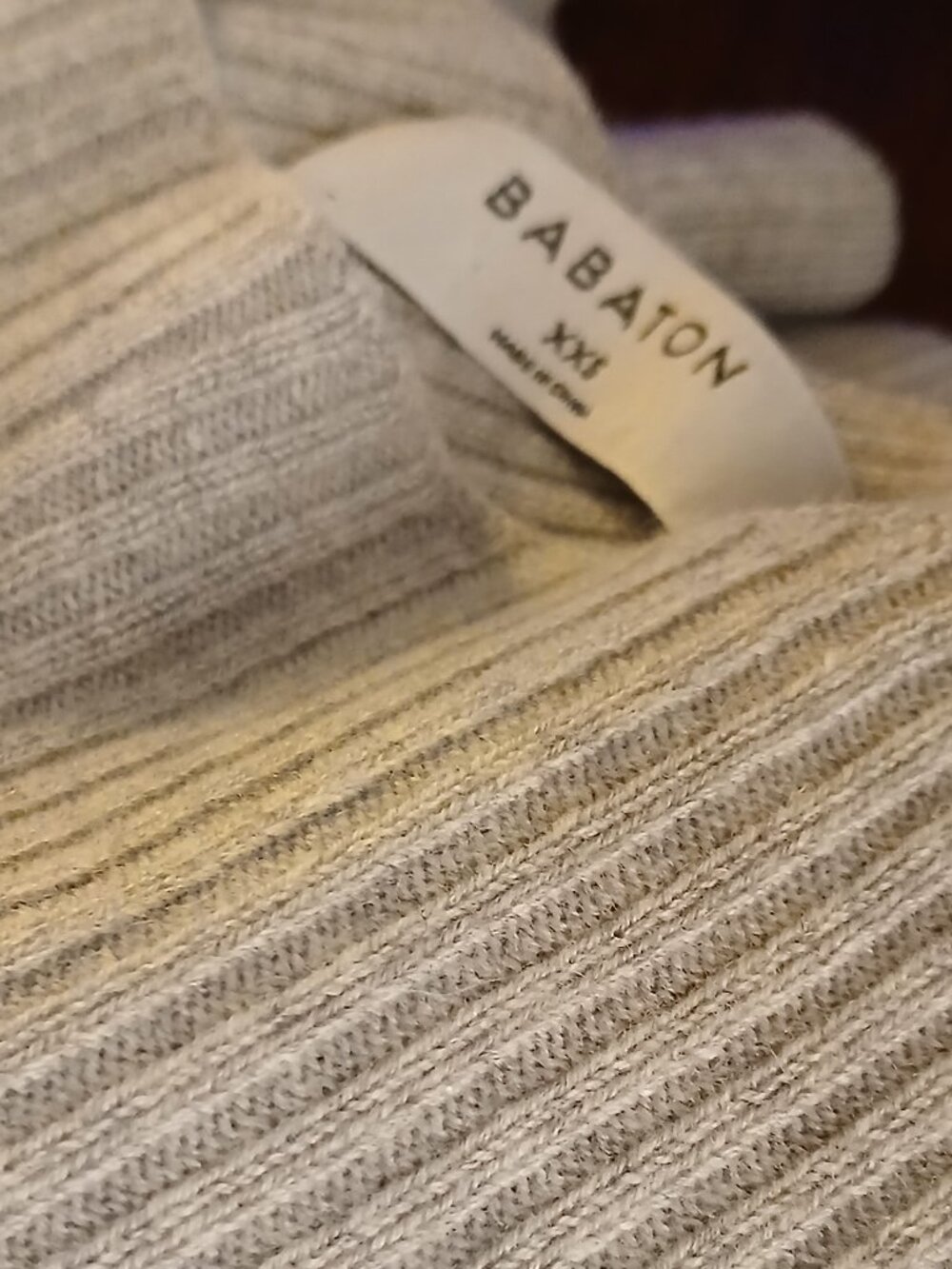 BABATON Light Gray Ribbed Wool Sweater with Cross Panel - Like New